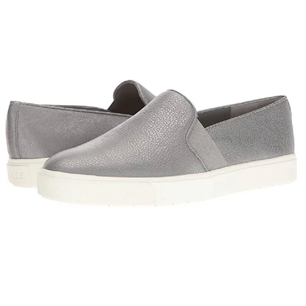 VINCE Blair 12 Gunmetal Leather Slip On Sneakers